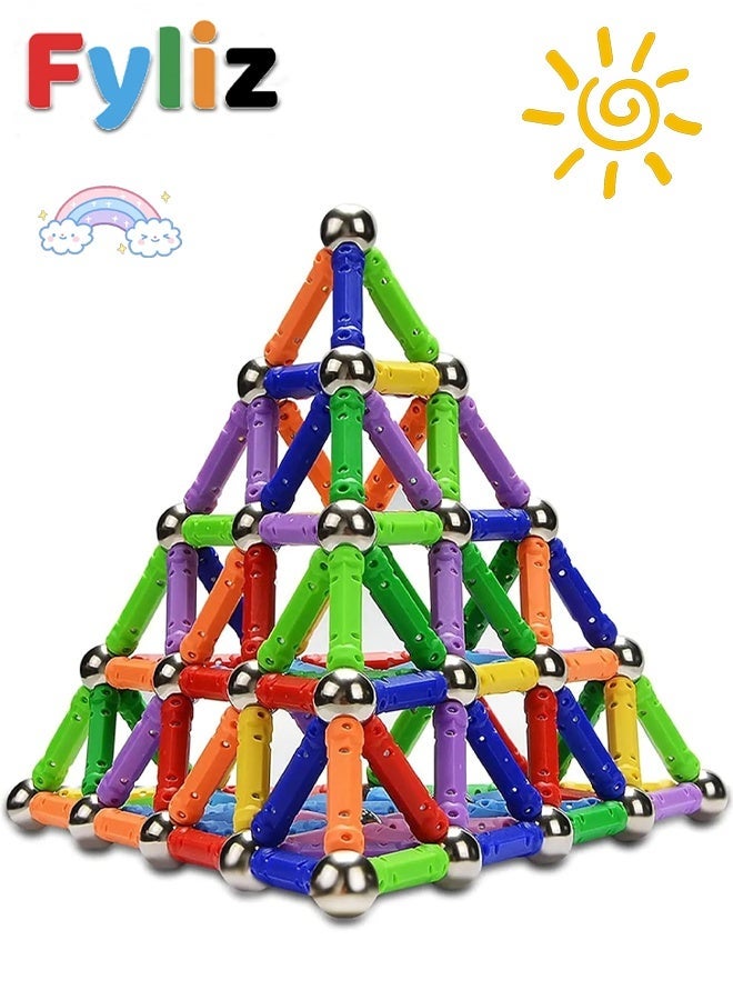 Fyliz 178 Pcs Magnetic Building Sticks Blocks, Magnet Educational Toys STEM Toys Learning for Kids, 3D Construction Building Toy with Storage Bag - Image 1